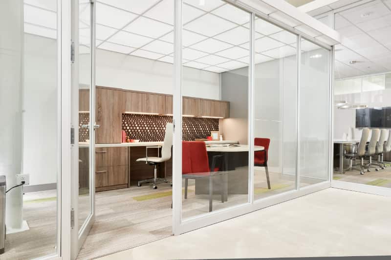 Fully enclosed office space with glass door