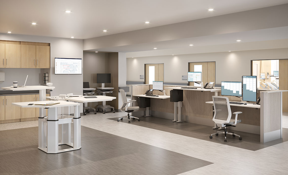 large nursing station room with healthcare furniture